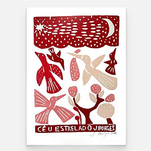 Xilogravura Céu Estrelado M - assinada por J. Borges - PE (Última Peça)