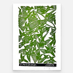 Xilogravura A Passarada G - assinada por J. Borges - PE (Última Peça)