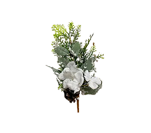 Enfeite Galho Flores Branco/Verde 35Cm Natal