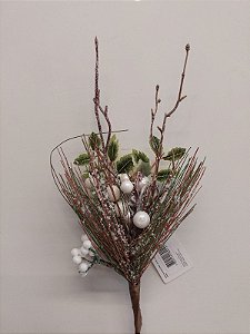 Galho Decorativo  Berry Branco E Verde 38Cm Natal