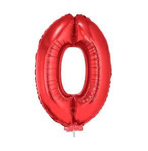 Balão Metalizado Número 0 Vermelho 16 polegadas 41cm