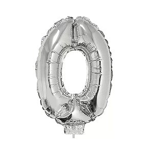 Balão Metalizado Número 0 Prata 16 polegadas 41cm