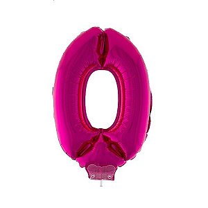 Balão Metalizado Número 0 Pink 16 polegadas 41cm