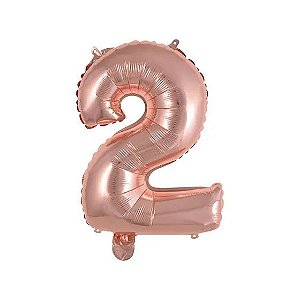 Balão Metalizado Número 2 Rose16 polegadas 41cm