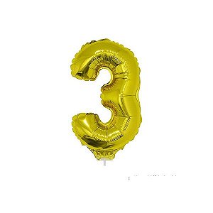 Balão Metalizado Número 3 Ouro 16 polegadas 41cm