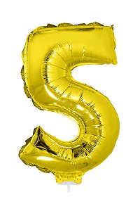 Balão Metalizado Número 5 Ouro 16 polegadas 41cm