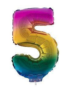 Balão Metalizado Número 5 Degradê Colorido 16 polegadas 41cm