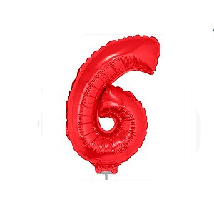 Balão Metalizado Número 6 Vermelho 16 polegadas 41cm