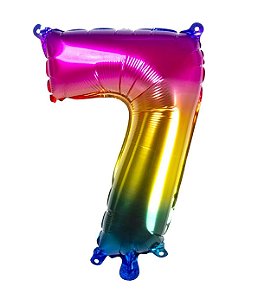 Balão Metalizado Número 7 Degradê Colorido 16 polegadas 41cm