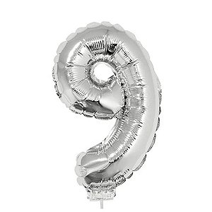 Balão Metalizado Número 9 Prata 16 polegadas 41cm