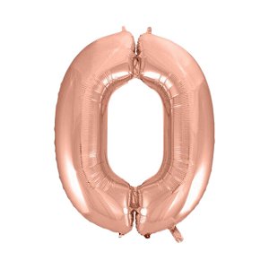 Balão Metalizado Número 0 Rosa Ouro 40 polegadas 100 cm