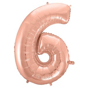 Balão Metalizado Número 6 Rosa Ouro 40 polegadas 100 cm