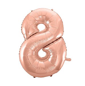 Balão Metalizado Número 8 Rosa Ouro 40 polegadas 100 cm