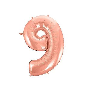 Balão Metalizado Número 9 Rosa Ouro 40 polegadas 100 cm
