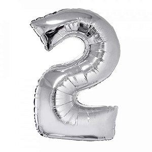 Balão Metalizado Número 2 Prata 88 cm Regina