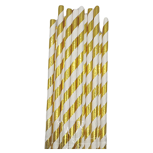 Canudo Listrado Laminado Dourado 20un