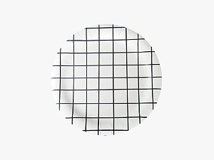 Prato de Papel Preto e Branco Grid 18cm 8un