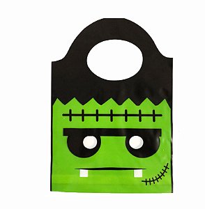 Sacola plastica Halloween verde Frankenstein Zumbi 18x25 cm 10 un
