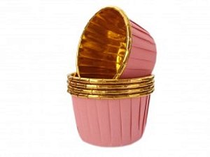 Forminhas para Cupcake Forneaveis Rosa Claro Lisa com Dourado 20 un