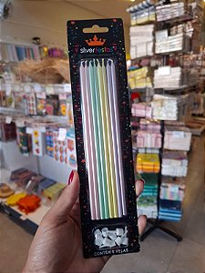 Vela Palito Gigante Candy Color Metalizada 18cm 8 un