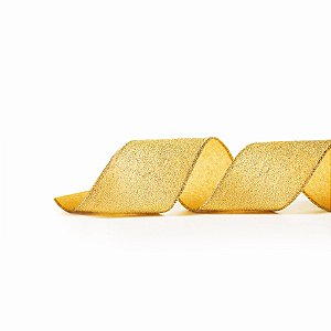 Fita Decorativa Natal Tela Glitter Dourado 6,3cm x 9,14m 1un