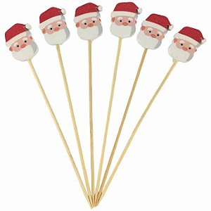 Pick Palito de Bambu Petisco Papai Noel Natal 12cm 20un