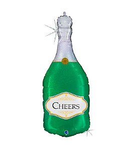 Balão Garafa Champagne Cheers Bottle Glitter Holog 36