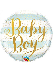 Balao 18"/46cm Redondo Baby Boy Listras Azuis Qualatex