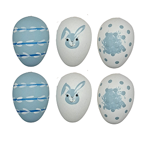 Decoração Ovo de Páscoa Azul Pequeno 6cm Coelho 6un
