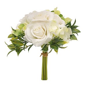 Buque Flores Rosas cor branco Artificial 20 cm un Cromus Pascoa Casamento
