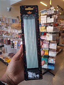 Vela Palito Gigante Azul Metalizada 18cm 8un