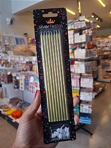 Vela Palito Gigante Dourada Metalizada 18cm 8un