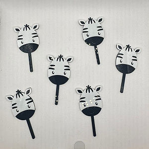 Pick / Tag Decorativo Safari Zebra Ac2 Br/Pt Vazado 7Cm C/ 6