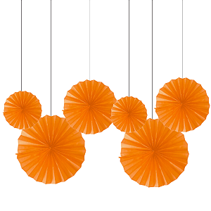 Kit Enfeite Leque de Papel 20/30/40cm 6un - Laranja