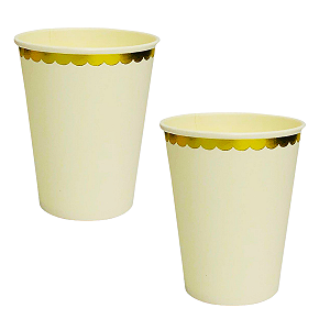 Copo Papel Colors Amarelo Borda Metalizada Dourado 250ml 8un