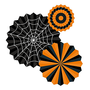 Kit Decorativo Leque de Papel Halloween 10/16/20cm 3un