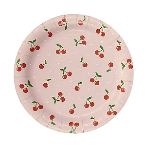 Prato Papel Cereja Rosa 18cm 8un