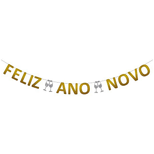 Faixa Decorativa Feliz Ano Novo Eva Glitter 2,04m 1un