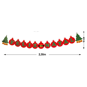 Faixa Decorativa Feliz Natal Bolas Presentes Eva 2,30m 1un