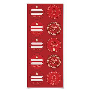 Adesivo Redondo Vermelho Mensagens Natal 4cm 10un