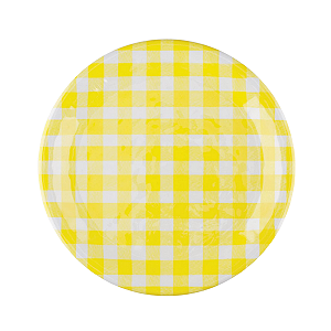 Prato Papel Xadrez Amarelo Neon 18cm 8un