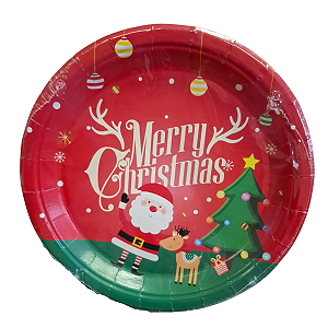 Prato Papel Papai Noel Merry Christmas 18cm 8un
