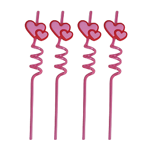 Canudo Acrilico Love Dois Corações 27cm 4un
