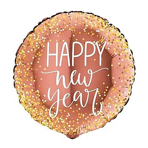 Balao Metalizado Redondo Happy New Year Rose Gold 18" 45cm