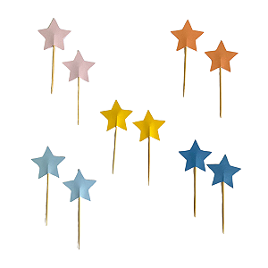Topper para Doces e Cupcakes Estrelas Coloridas 10un