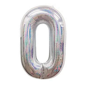 Balão Numero 0 Holog Glitter Prata 40" 101cm Cromus