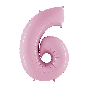 Balão Metalizado Numero 6 Rosa Bebê 40" 101cm Cromus