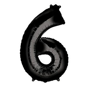 Balão Metalizado Numero 6 Preto 40" 101cm Grabo