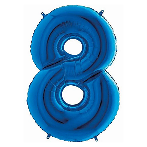 Balao Metalizado Numero 8 Azul 40" 101 cm Cromus