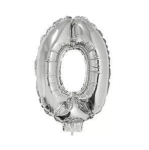 Balão Metalizado Número 0 Prata 16 polegadas 41cm - Balloon